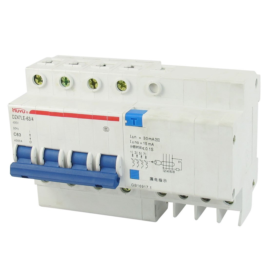 IEUMJNAT DZ47LE-63 63A 400VAC 4000A Breaking Capacity 4 Poles Circuit Breaker