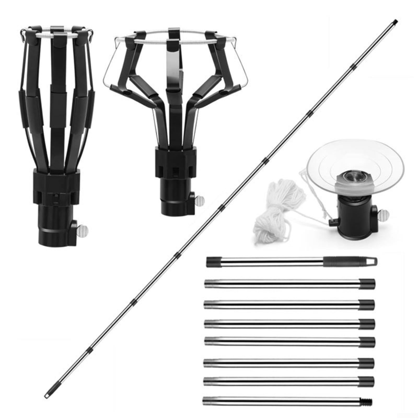 Strumento per cambiare lampadina con 3 teste, asta estensibile in acciaio inossidabile per soffitti alti, kit di rimozione della lampada per interni ed esterni, regolabile 150-360 cm (asta a