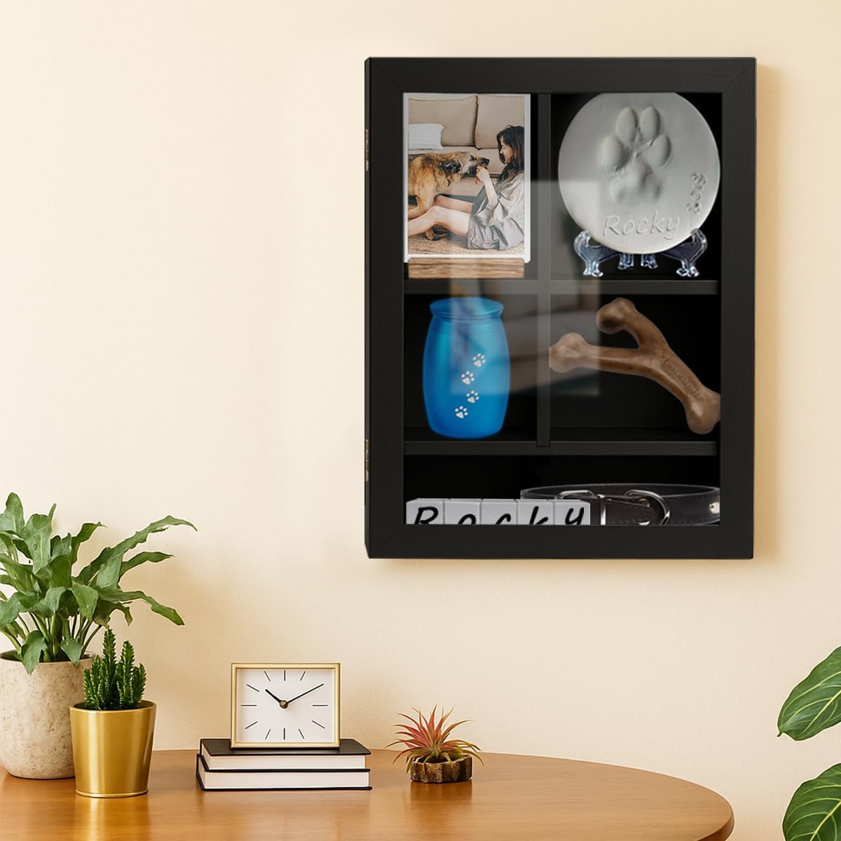 Sofunii Pet Memorial Shadow Box with Shelves,12 * 16 Inch Deep Memory Display Case,Personalized Keepsake Frame for Dog & Cat Lovers, Pet Remembrance Loss Sympathy Gift - Black