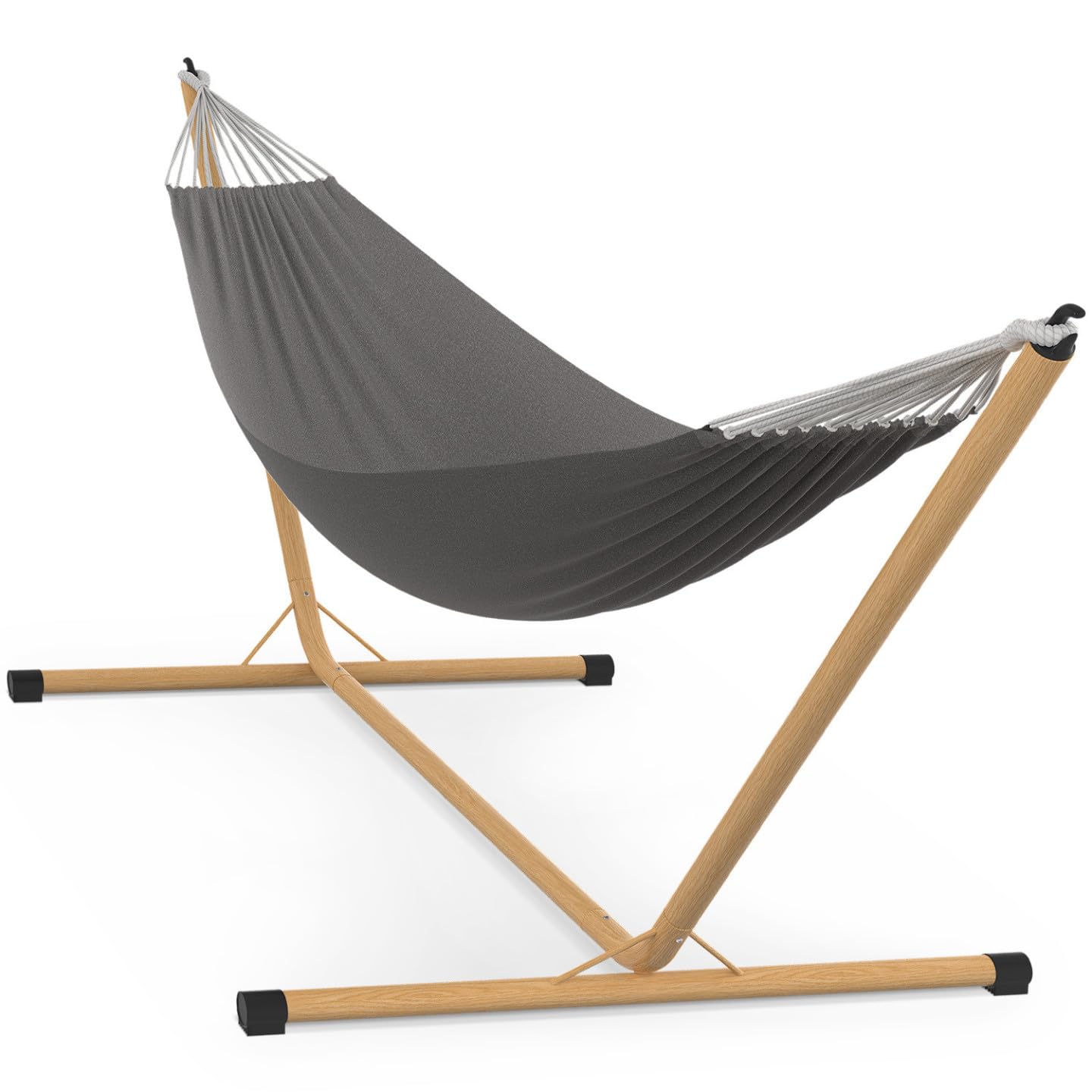 IDMarket - Hamac avec Support métal Effet Bois et Toile Gris Anthracite