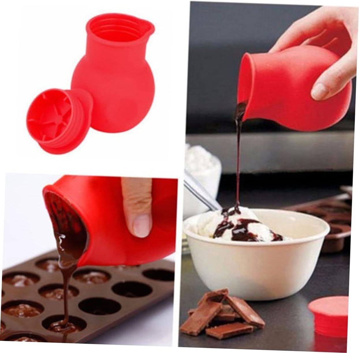 Red Silicone Chocolate Melting Pot for Butter Sauce Milk Baking Pouring