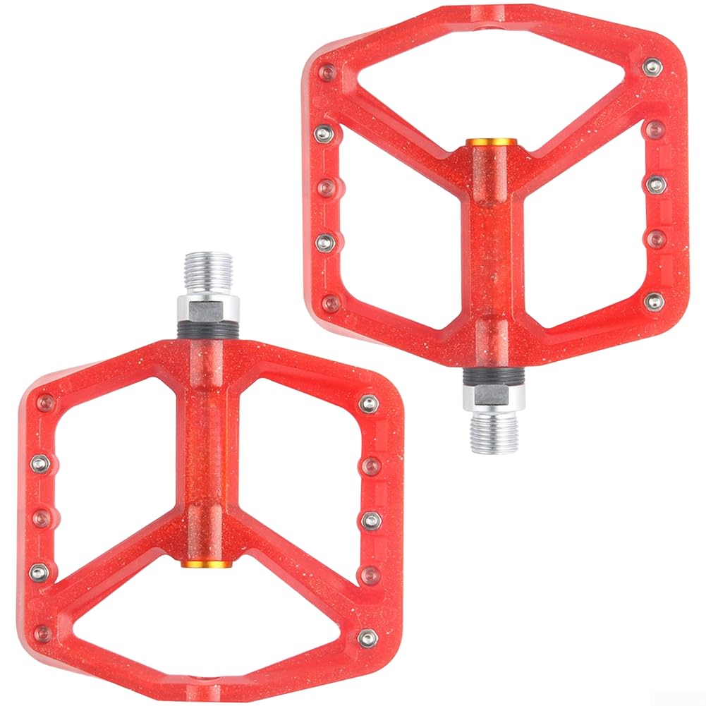 Nylon Fibre Bike Pedals with Sealed Bearings for Mountain Road Cycles - Wide Anti-Slip Platform 11cm(red 2)
