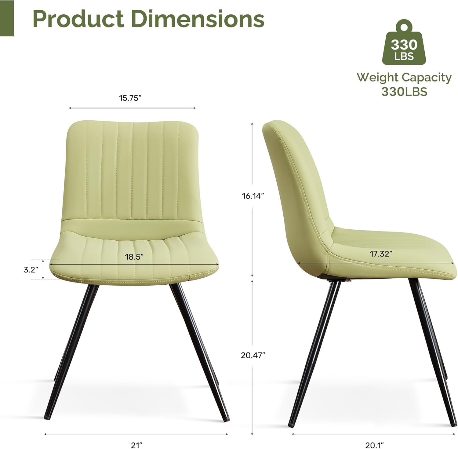 Dining Chairs Set of 4, Modern Dining Chairs with Thick Cushions, PU Leather Upholstered Kitchen Dining Room Chairs with Metal Legs for Dining Living Room (Green) 4 PCS Green