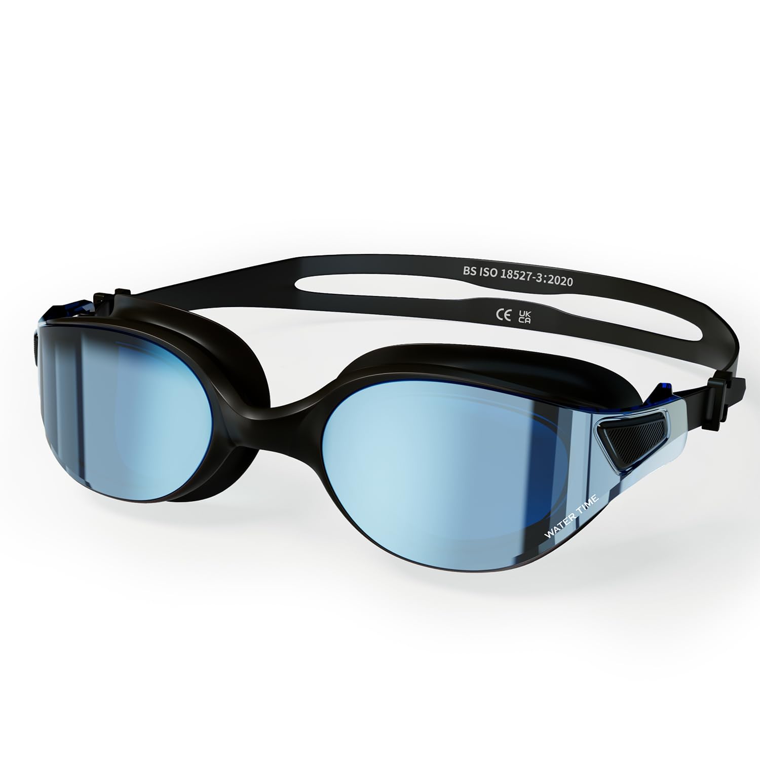WATER TIME Aurora Goggles – Seamless Silicone Frame, 180° Wide Vision, Leak‑Proof, UV Protection for Adult Swimmers, Dark Blue