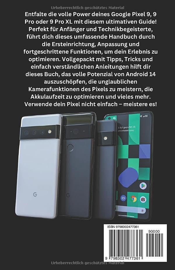 Back cover of the Google Pixel 9, 9 Pro & 9 Pro XL User Manual with ISBN