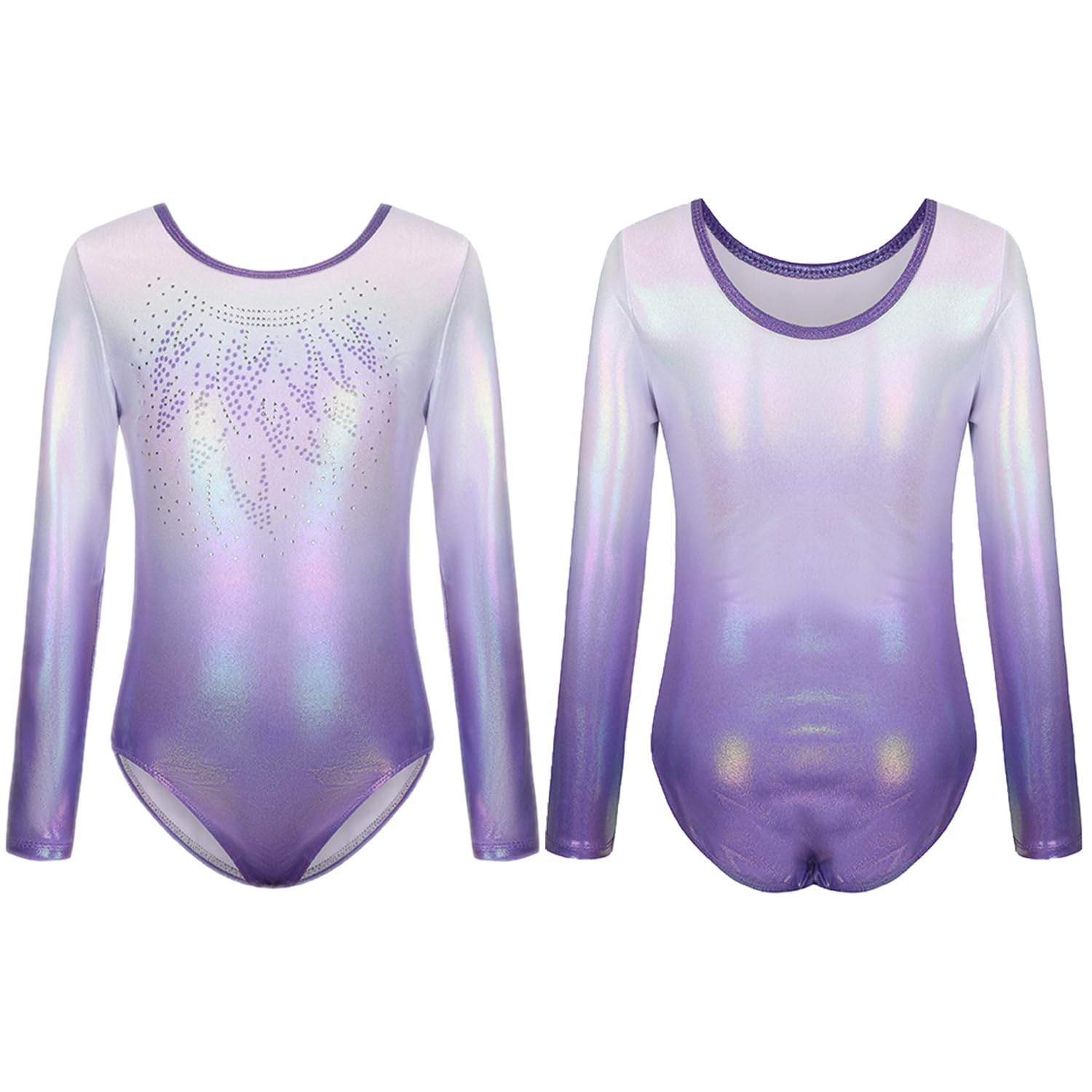 Justaucorps de Gymnastique pour Filles Trois Pièces Maillots de Gymnastique Gymnastique à Manches Longues avec Short et Bandeau