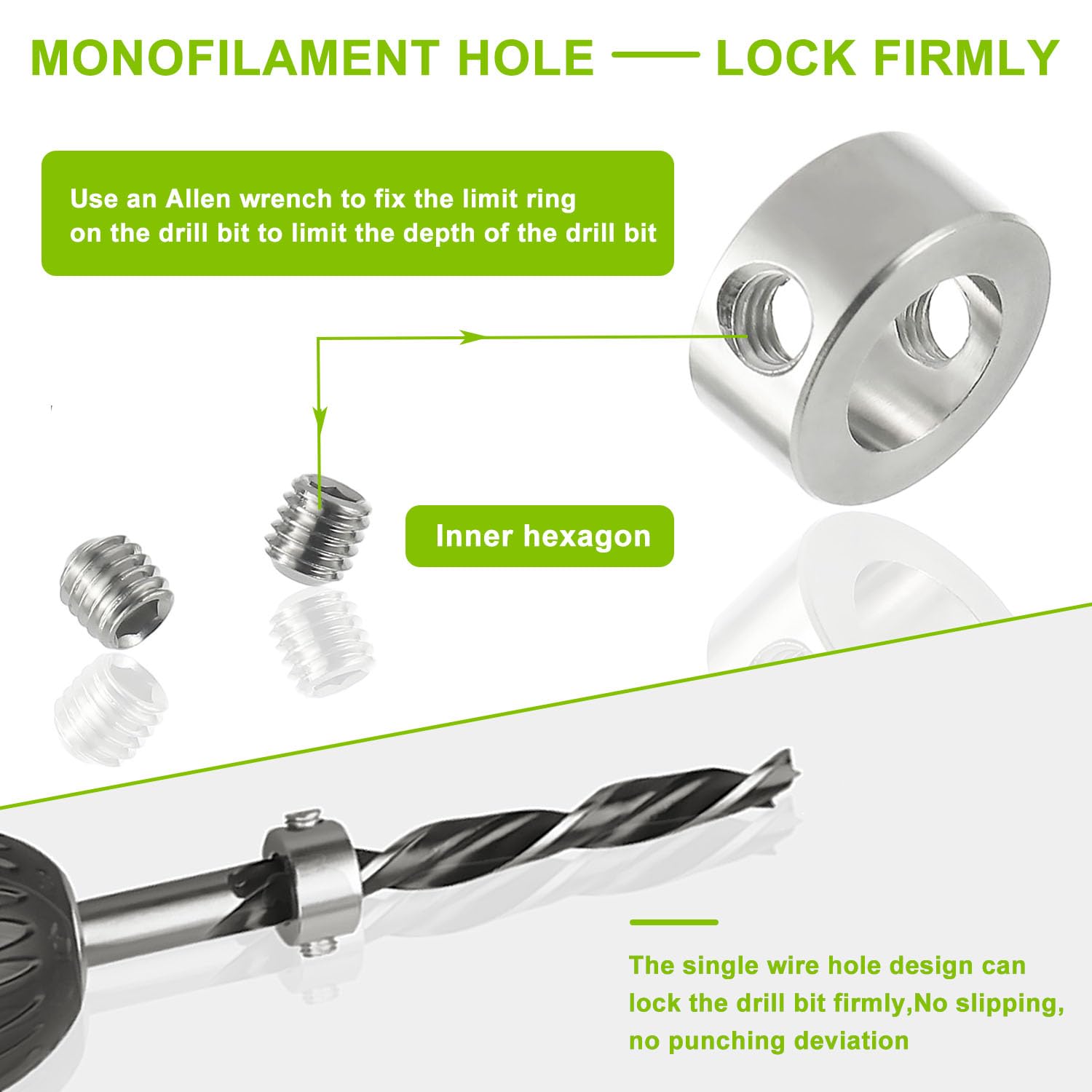 Tiefenanschlagringe Set 5 Stück - Edelstahl Bohrer Ringe 9mm Mit Sechskantschlüssel