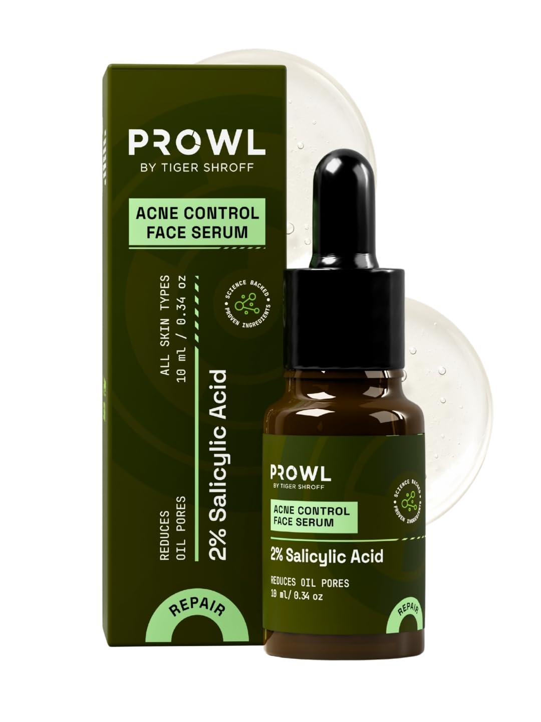 prowl by tiger shroff 2% salicylic acid face serum for oily & acne prone skin | reduces dark spots, pigmentation & controls oil for men | exfoliating serum for all combination skin | 10ml