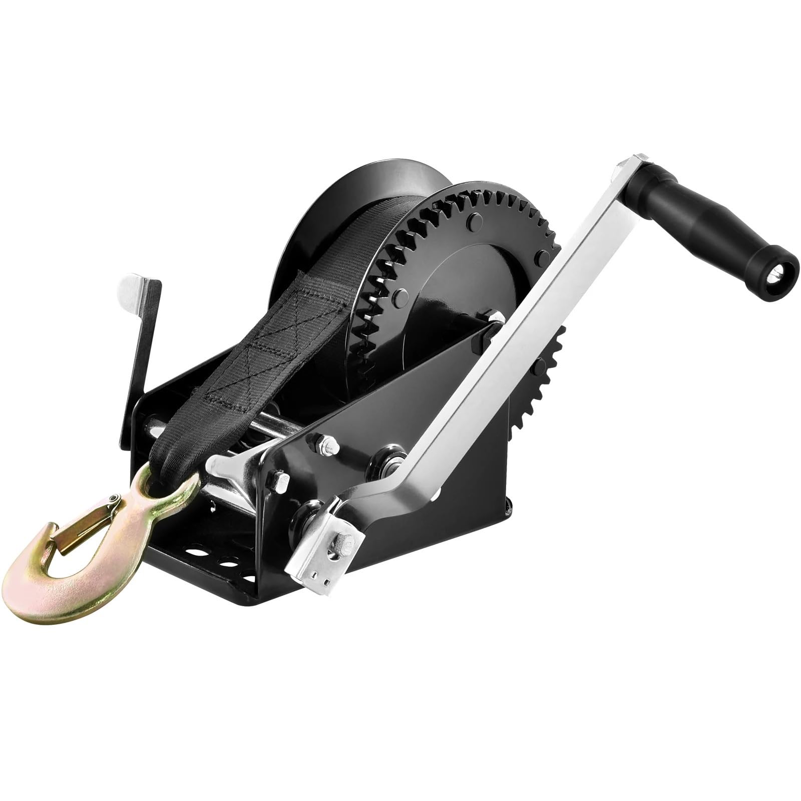 Cabrestante Elevador Cabrestante manual para remolque de barco, manivela de cuerda resistente, correa de poliéster y trinquete bidireccional, operado manualmente(1200lbs)