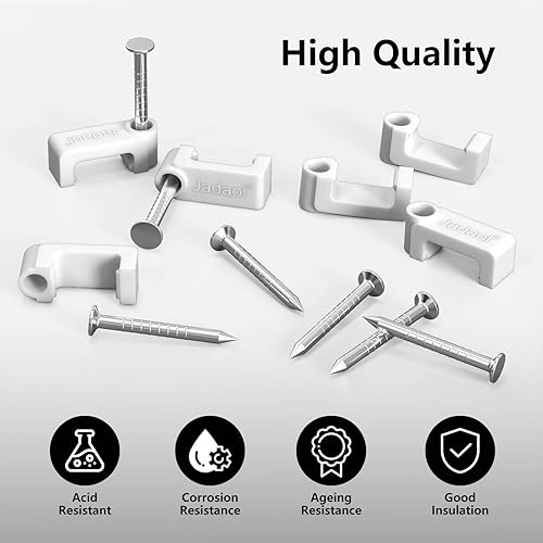 Miniatura 4 de Jadaol 100 clips de cable de 0.295 in con clavos, ajuste personalizado para cable Ethernet plano Jadaol Cat6, tachuelas de alambre de pared para LAN
