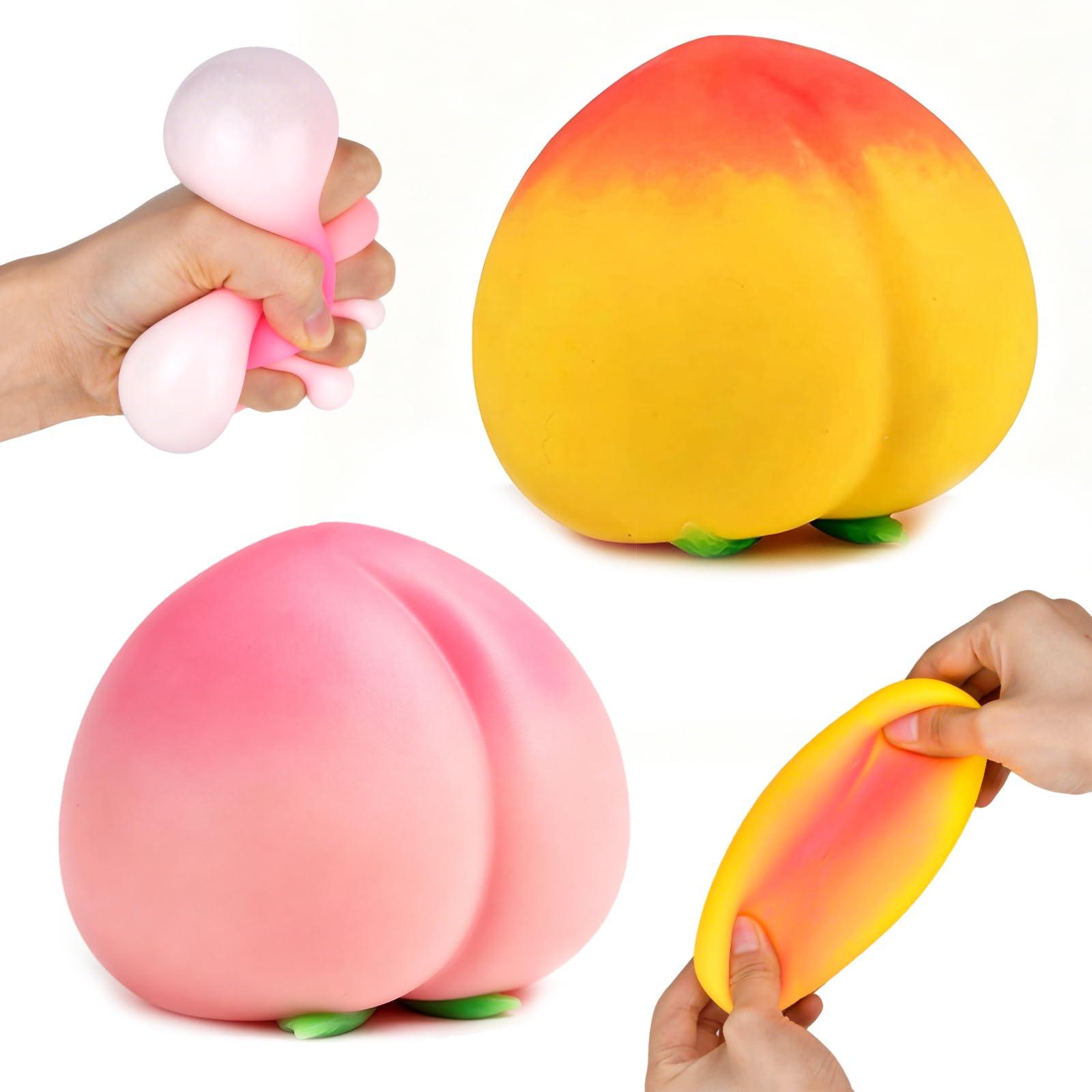 2Pcs Peach Squishy Stress Balls, Slow Rising Food Squishies, Realistic Peach Stress Ball, Jumbo Fruit Squishies, Sensory Relief Squeeze Ball for Kids Adults, Party Favors, Birthday Gift