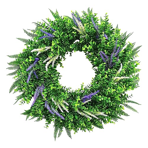 FUNORNAM 32 inch DIY Wreath Kits for Wall Window Front Door, Artificial Large Spring Summer Green Boxwood Lavender Wreaths for Indoor Outdoor Holidays Home Decor