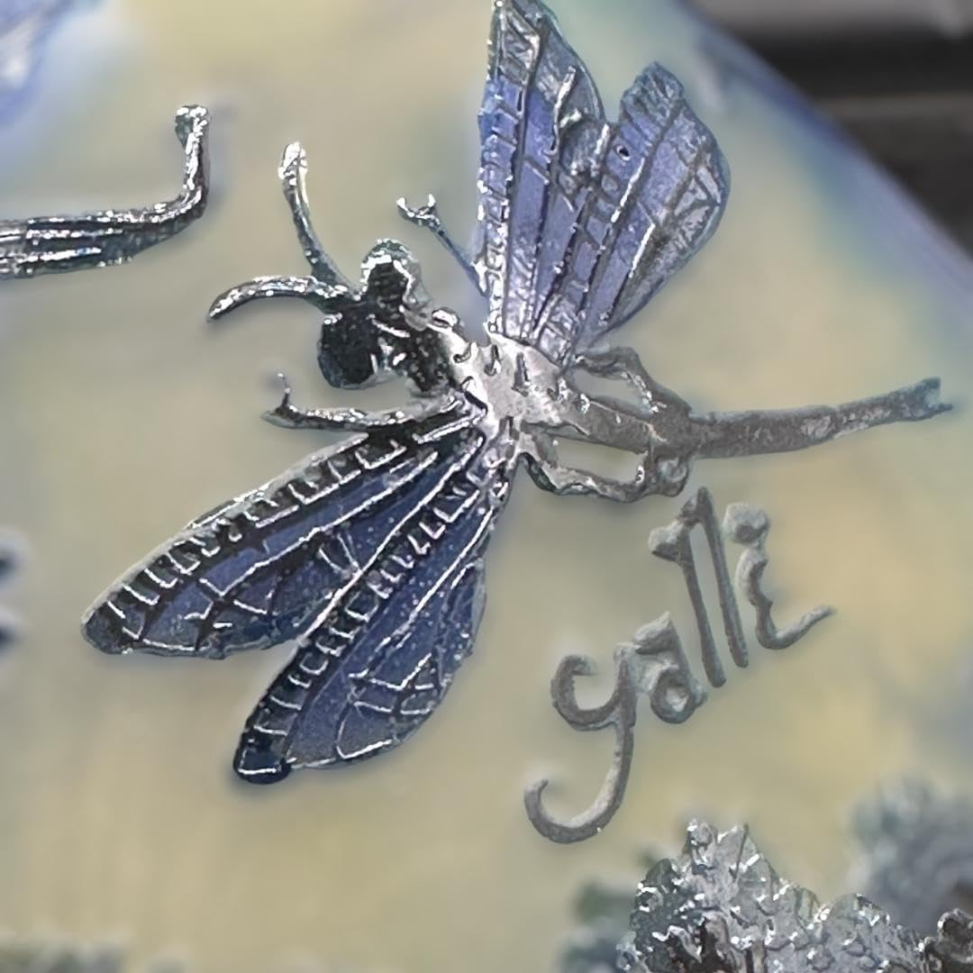 エミールガレ 2灯 蜻蛉文 台座真鍮 カメオ彫り 被せガラス 高さ25cm