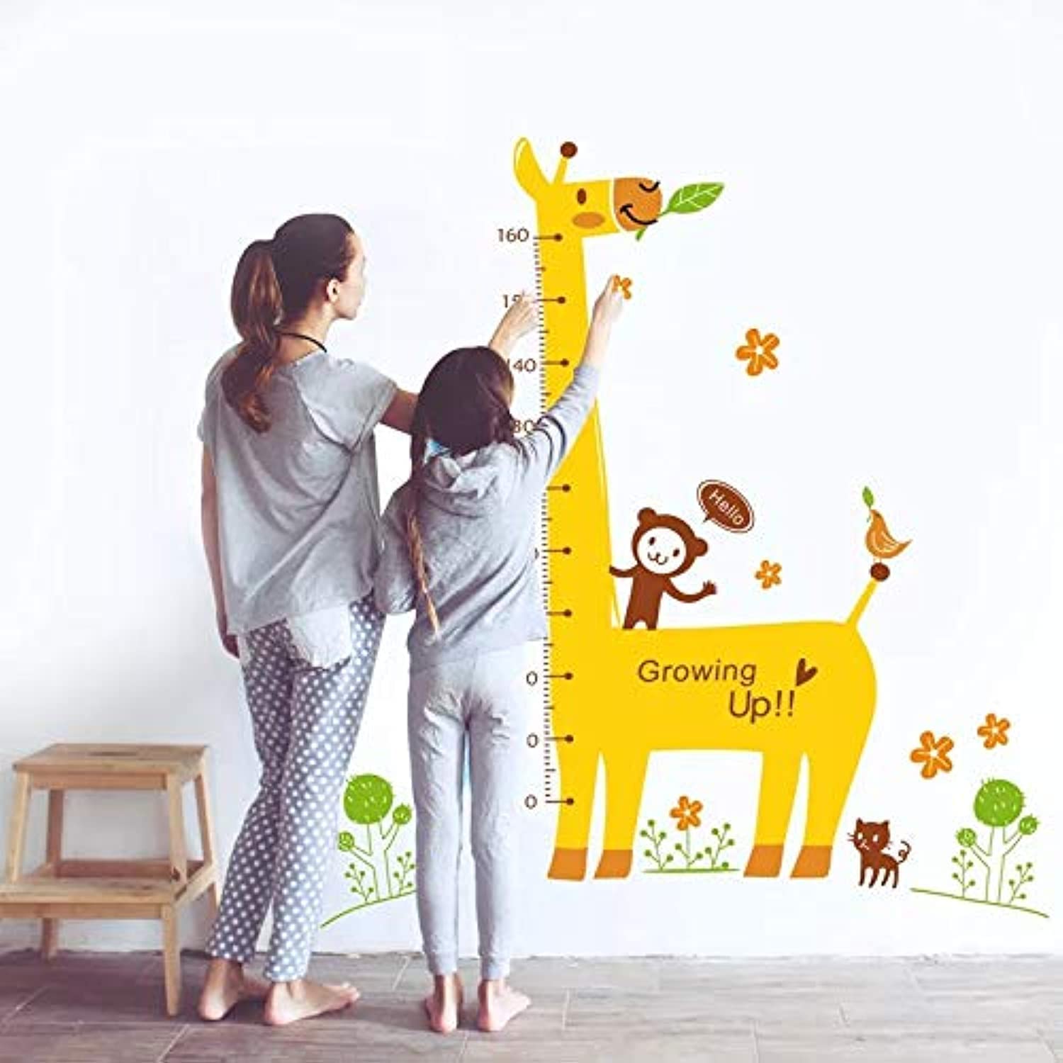 Baby Growth Chart Sticker, Animal Wallpaper Stickers Measuring Rulers for Boys Girls Room Decoration, Baby Height Measure Giraffe Sticker Decal, Decorating DIY Cartoon Wall Paper for Home Kids Rooms