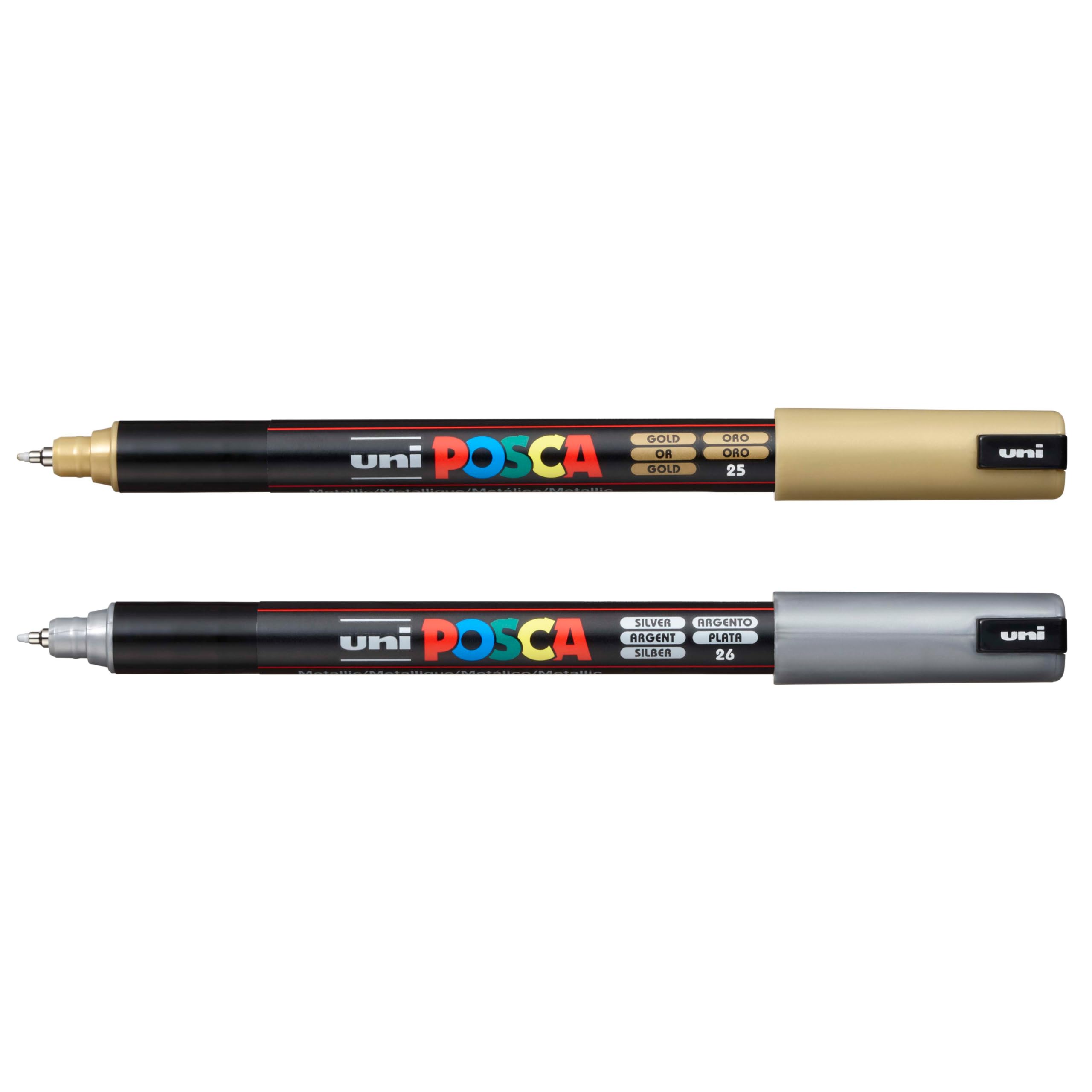 Authentic Posca Marker Set, 2 Silver & Gold Professional Grade Posca Paint Markers with 1MR Extra Fine Tip