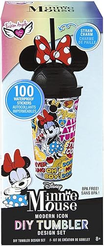 Miniatura 3 de Fashion Angels Disney Minnie Mouse - Juego de diseño de vaso de bricolaje – 100 calcomanías de vinilo impermeables, tapa de orejas de Minnie Mouse,