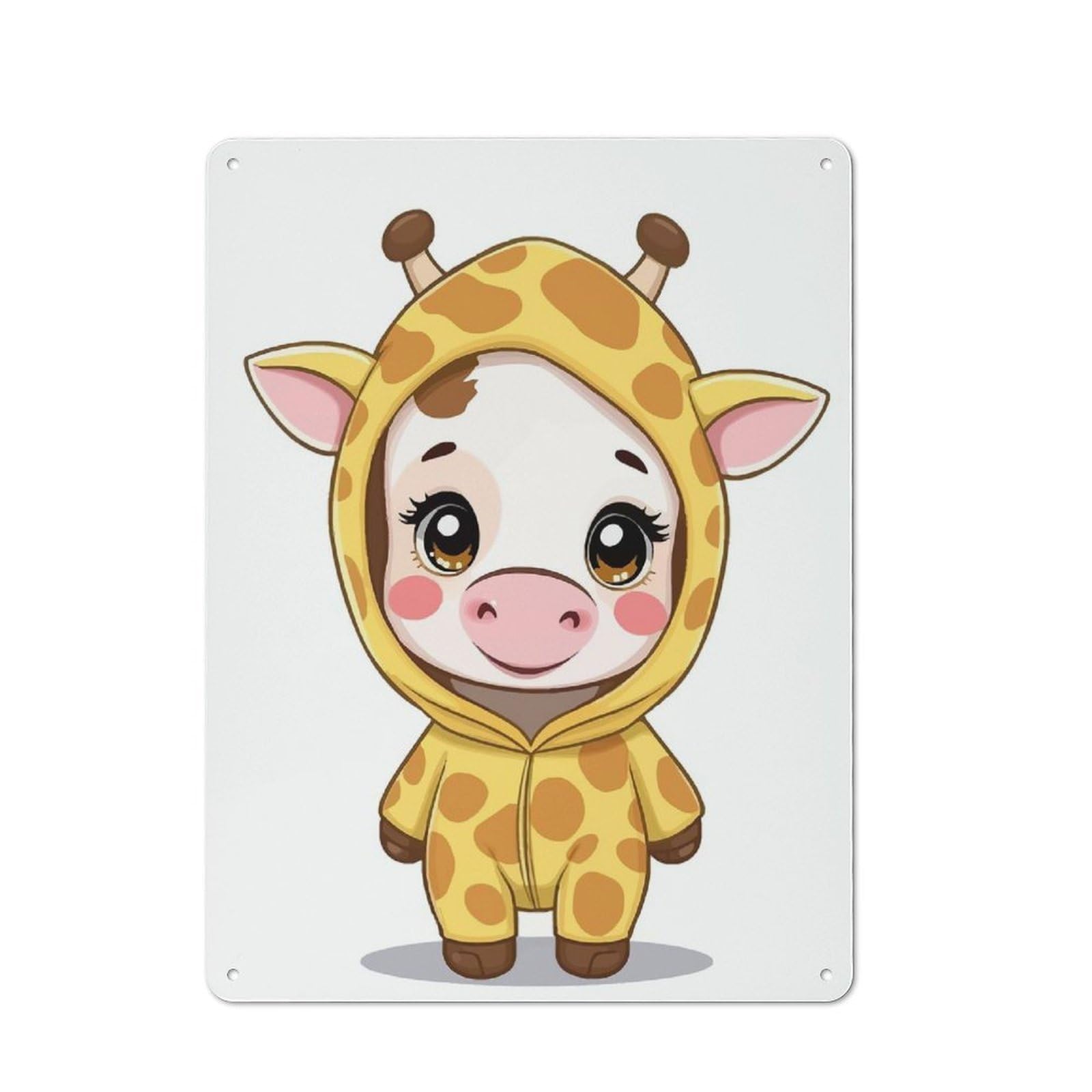 Junmoney Cute Cow In Giraffe Costume Tin Wall Plaque 40X30cm With For Bar Or Restaurant, Housewarming Wall Decor For People Furnishing Bar And Restaurant