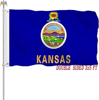 Kansas State Flag 3x5 Outdoor Double Sided Kansas Flags Heavy Duty 100% Polyester with 2 Brass Grommets for Outdoor Indoor Wall