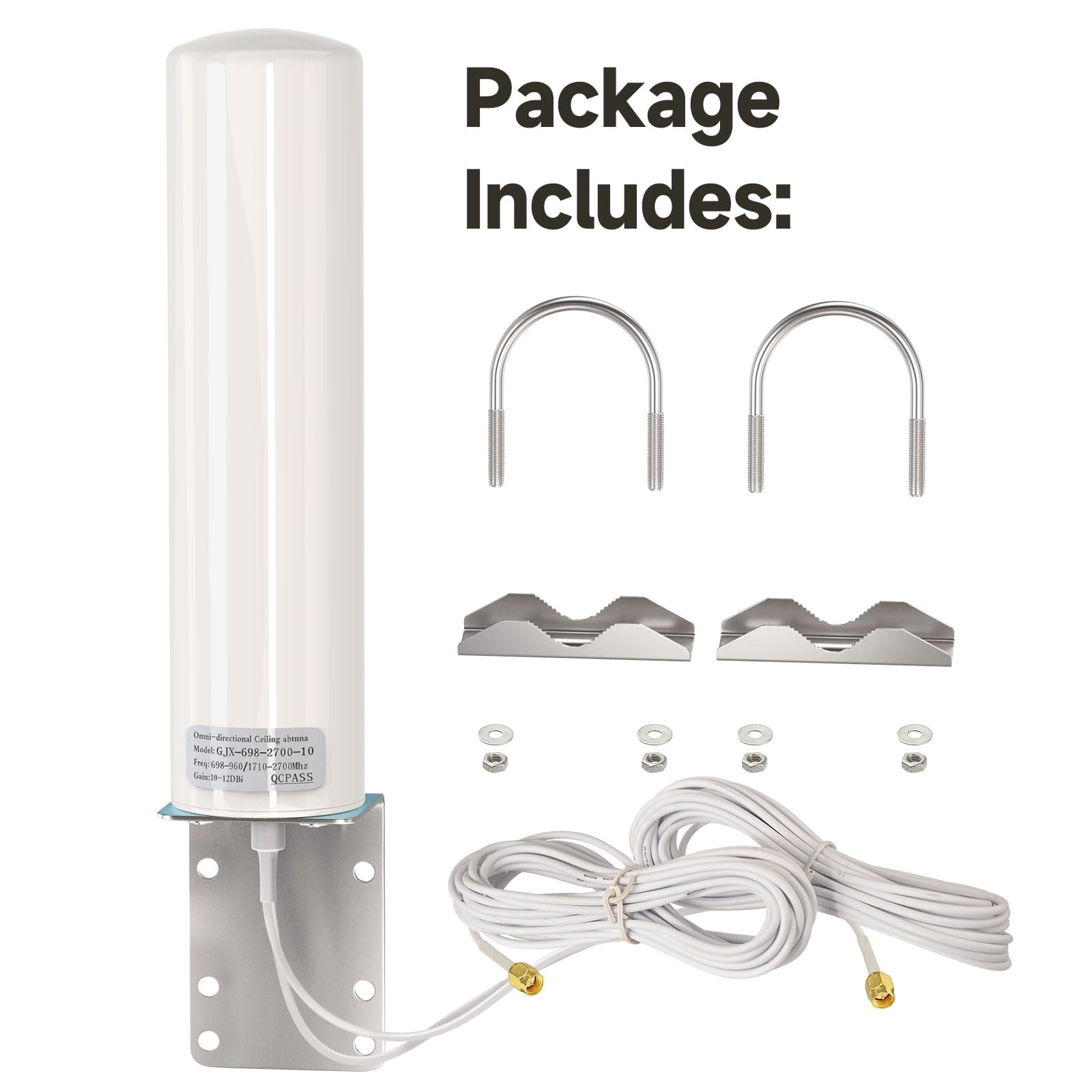 Superbat Antenna 4G Esterna 698-2700MHz 12dBi Omnidirezionale a Forma di Barile, Cavo RG174 5m con Connettore SMA Doppio per l'amplificazione dei Segnali GSM/2G/3G/4G