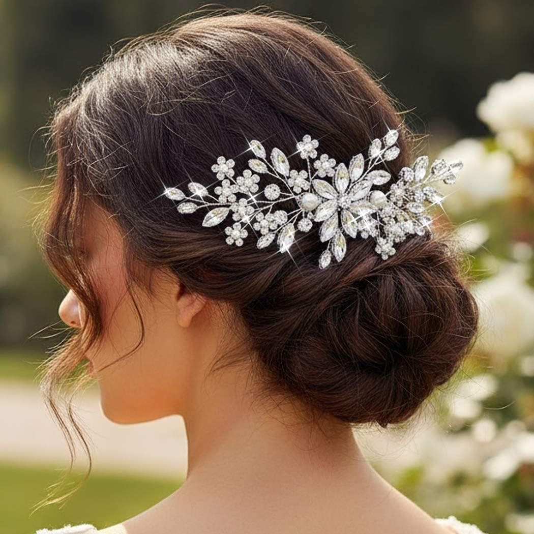 Amazon.com : Unsutuo Crystal Bride Wedding Hair Comb Silver  display picture 1