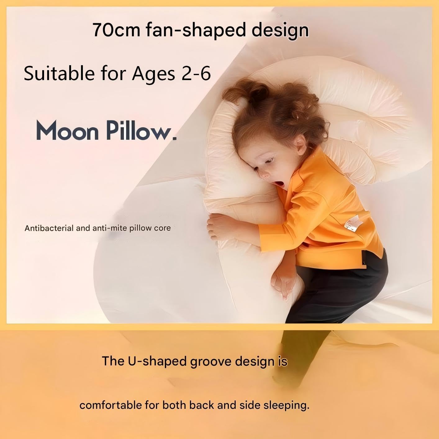Almohada de dormir de algodón en forma de luna. Algodón de clase A respetuoso con la piel, ranura ergonómica en forma de U, soporte suave para cabeza y cuello, diseño biónico, ayuda a