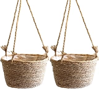 YLSZHY 2 Pack Jute Rope Hanging Planter Basket, Seagrass Woven Plant Basket Flower Pot Holder with Waterproof Plastic Line...