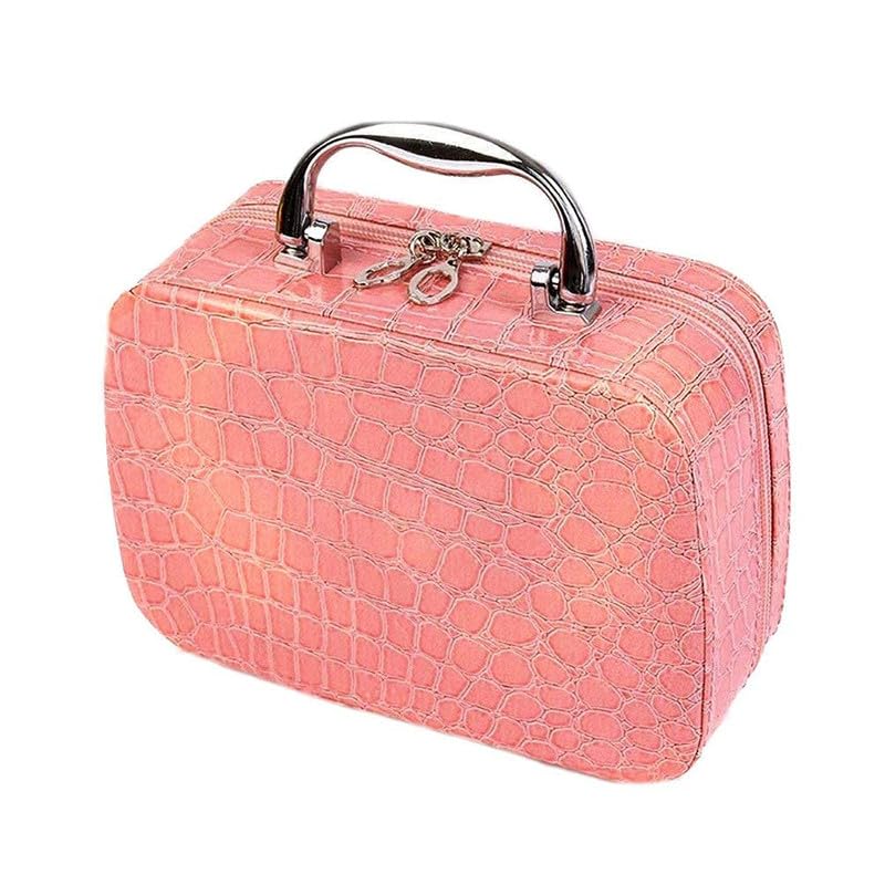 PU Leather Cosmetic Bag with Mirror - Stylish Print Interior Jewelry Organizer, Portable Vanity Case with Slots-image-29
