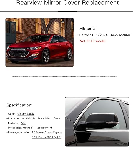 Miniatura 2 de Cubierta del espejo retrovisor del lado derecho del pasajero compatible con Chevrolet Chevy Malibu 2016-2021 84026842 negro mate