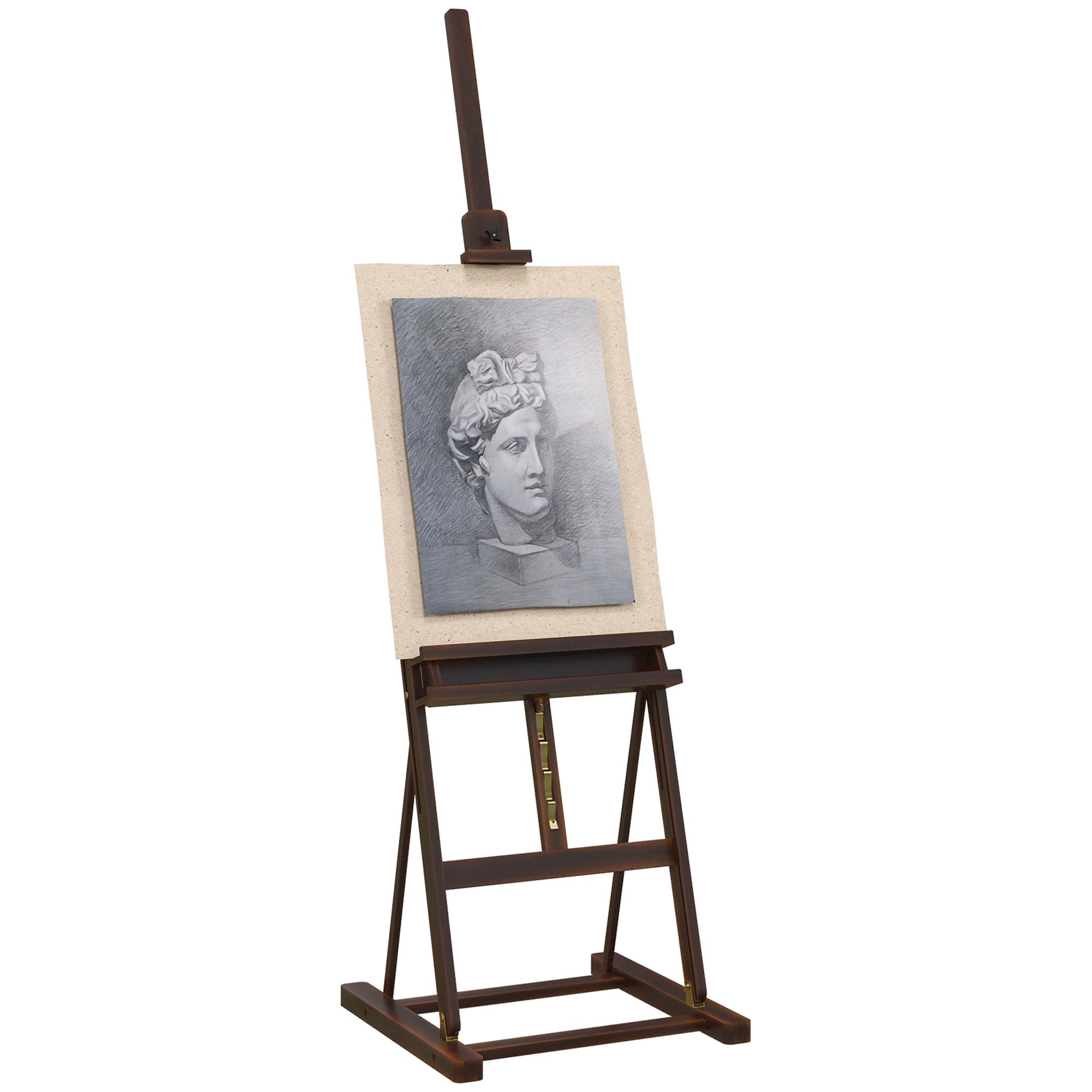 HOMCOM Caballete de Pintura con Altura y Ángulo Ajustables 230 cm Marrón | Caballete de Madera, Almacenamiento, para Adultos, Artistas, Pintor, Estudiantes