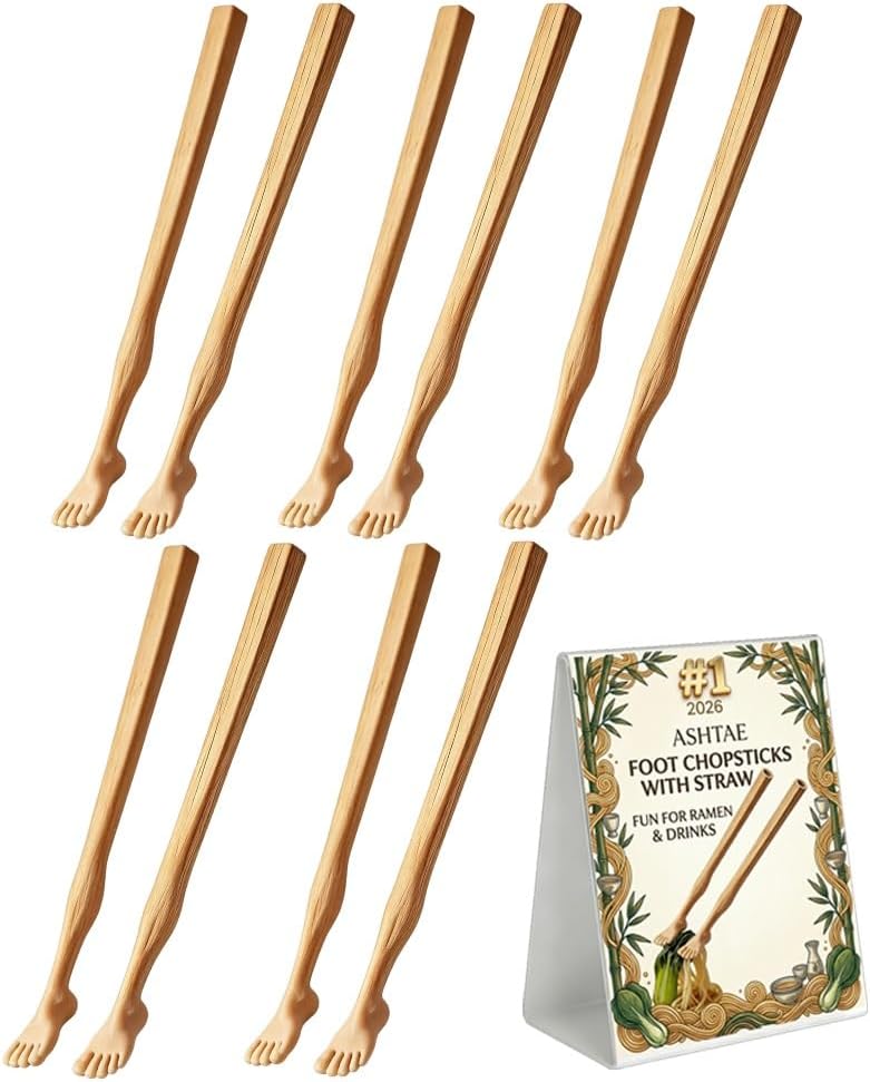 Foot Chopsticks with Straw Toe Shaped Chopstick Soles of Feet Foot Pad Design Funny 3D Printed Snack Chopsticks for Noodles Easy to Use Novelty Gag Gift for Friends Parties(5PCS)