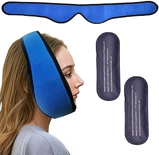 Face Ice Pack Wrap for Jaw, Wisdom Teeth Ice Pack Head Wrap with 2 Reusable Hot Cold Therapy Gel Packs, Pain Relief for Head, Jaw Pain, Oral and Facial Surgery, Dental Implants, Blue