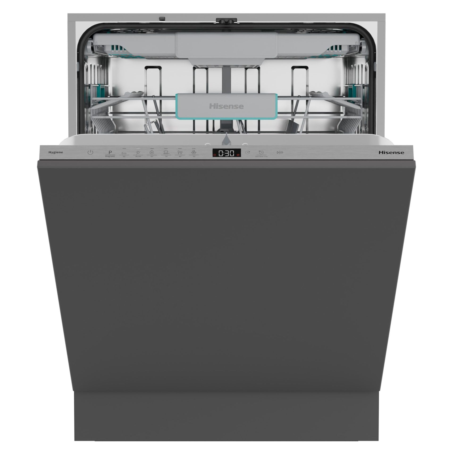 Hisense HV16B, Lavavajillas integrable, Clase B, 16 servicios, 40 dB, 8 programas, Control táctil, Limpieza rápida, Apertura automática de la puerta, Indicador de tiempo restante, 9,5 L