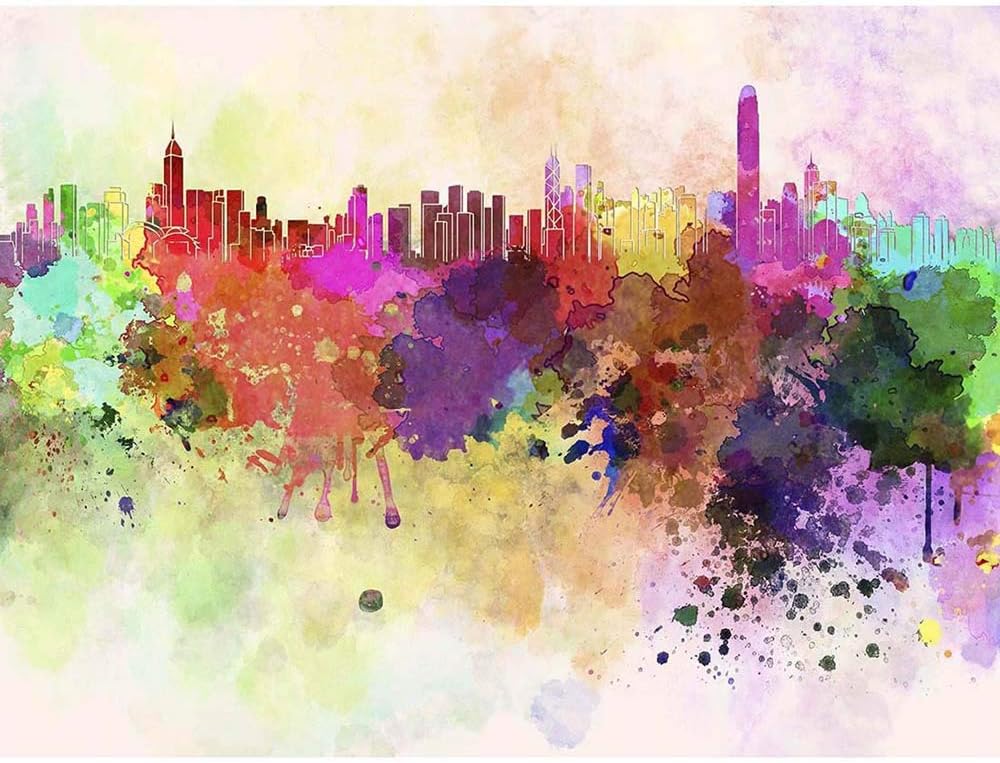 Wee Blue Coo Painting Abstract Cityscape Hong Kong Paint Splash Skyline Unframed Wall Art Print Poster Home Decor Premium
