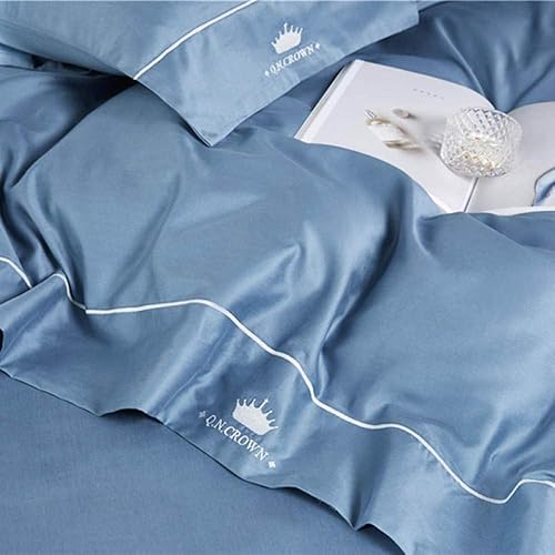 Miniatura 2 de Zafiro azul juegos de ropa de cama textiles para el hogar, ropa de cama de algodón de fibra larga, ropa de cama doble, funda de edredón pura color 1