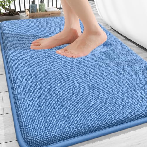 Image of OLANLY Thick Memory Foam Bath Mat Rug 30x20, Extra Soft Absorbent Bathroom Rug, Quick Dry Bath Mat, Non-Slip, Machine Washable Carpet for Floor, Tub and Shower, Home Decor Accessories, Cornflower Blue