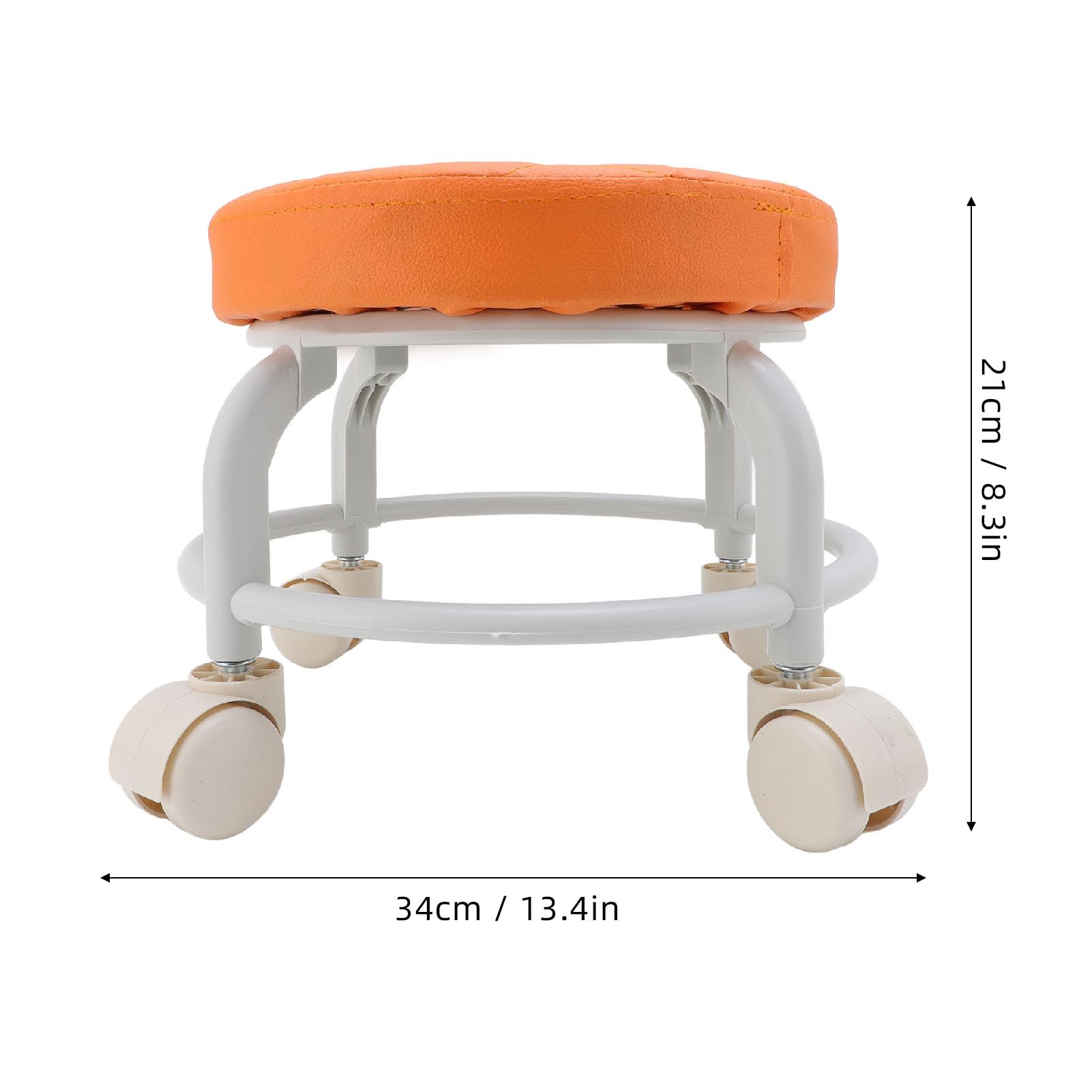 Sgabello Basso con Rotelle, Arancione Rotondo PU Imbottitura Morbida Girevole a 360 Gradi Sgabello Basso con Ruote, Sgabello Garage con Rotelle per Casa Negozio di Garage