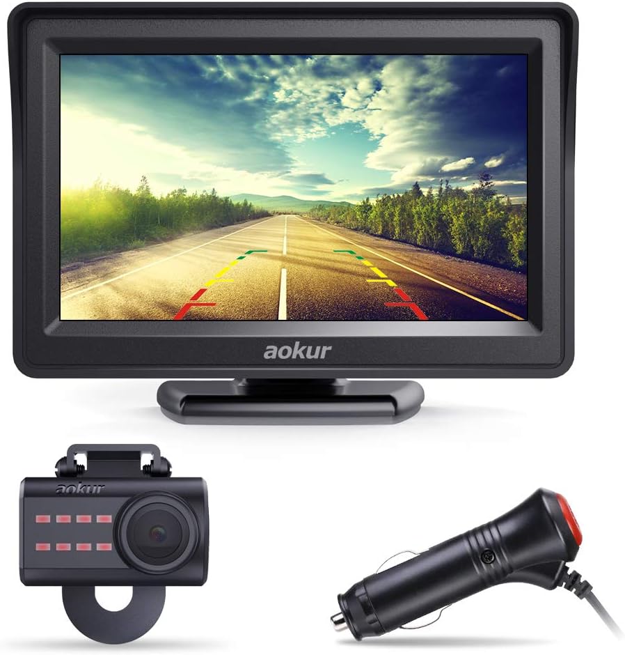 4.3inch HD License Plate Screws Car backup Camera, No Screws Needed Easy Install IP68 Waterproof 120°Wide Angle, Wired Review Reverse Camera For Trucks/Trailers/ Bus/Pickup/Camper Parking