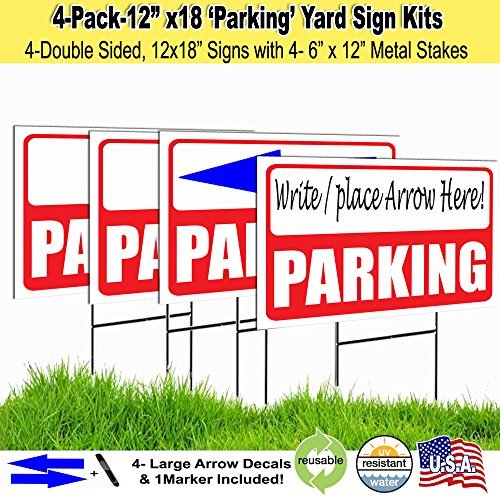 Visibility Signage 12x18 Parking Lawn Sign Kit with Arrow Stickers (4)