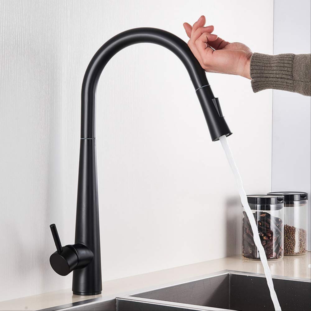ZYCHSJXA White Kitchen Faucet Pull Out Mixer Faucets Black Smart Sensor Stream Spray Mode Taps Matte