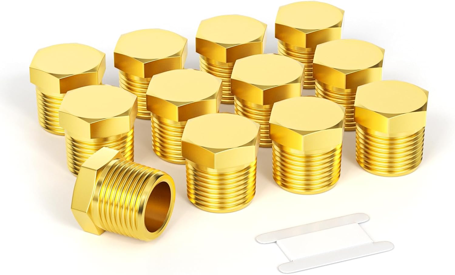 TAILONZ 12PCS 1/8" NPT Brass Hex Head Male Pipe Plug | Idle Pipeline End Sealing Fitting, Solid Brass Hex Nut Cap for Pneumatic Air Lines