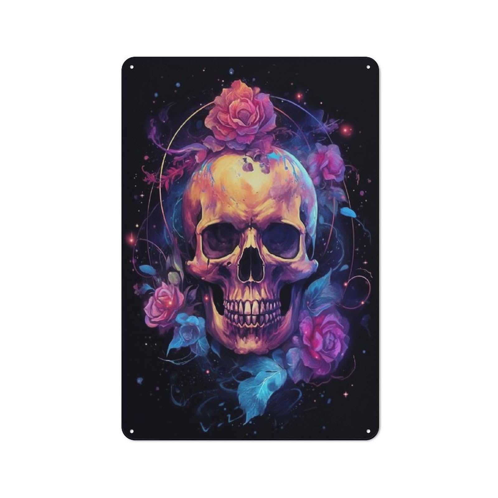 Tin Wall Plaque 30x20cm with Skull with Roses for Pub Or Café, for Hospitality Wall Decor Collectors