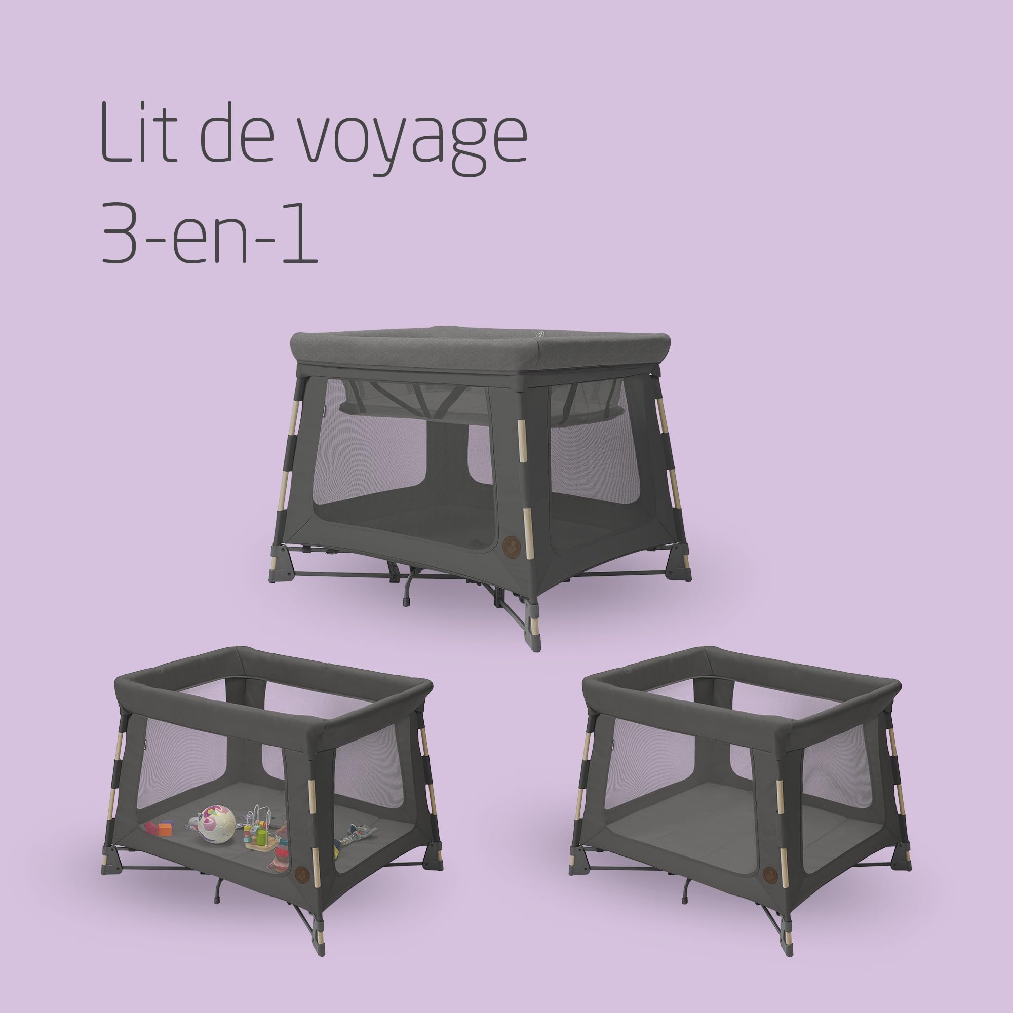 Maxi-Cosi Swift 3 en 1 Lit Parapluie Bebe, 0-3 Ans et Demi, jusqu'à 15 kg, Lit de Voyage Léger, Matelas 2-en-1, Ultra-léger, Pliage en 1 Seconde, Sac de Voyage, Eco Care, Beyond Graphite