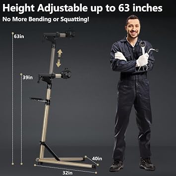 Urban Deco Bike Repair Stand Premium Aluminum Bike Stand for Maintenance, 110lbs Capacity, Height-Adjustable, 360° Rotatable Clamp, Tool Tray Included