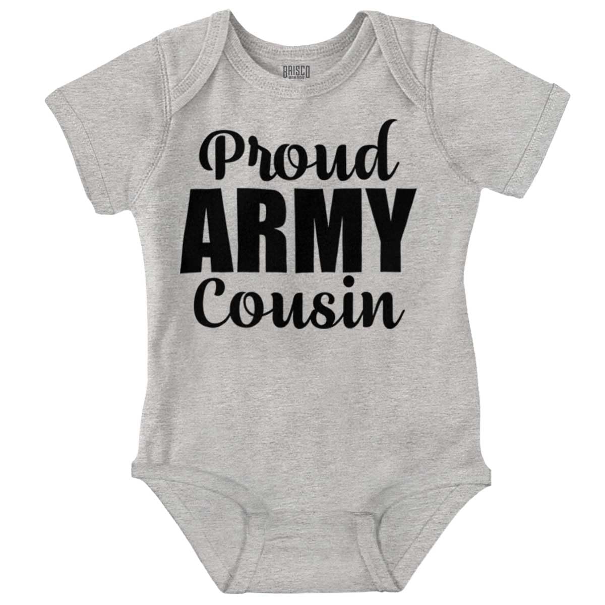 Brisco Brands Proud Army Cousin Military Family Baby Romper Boys or Girls