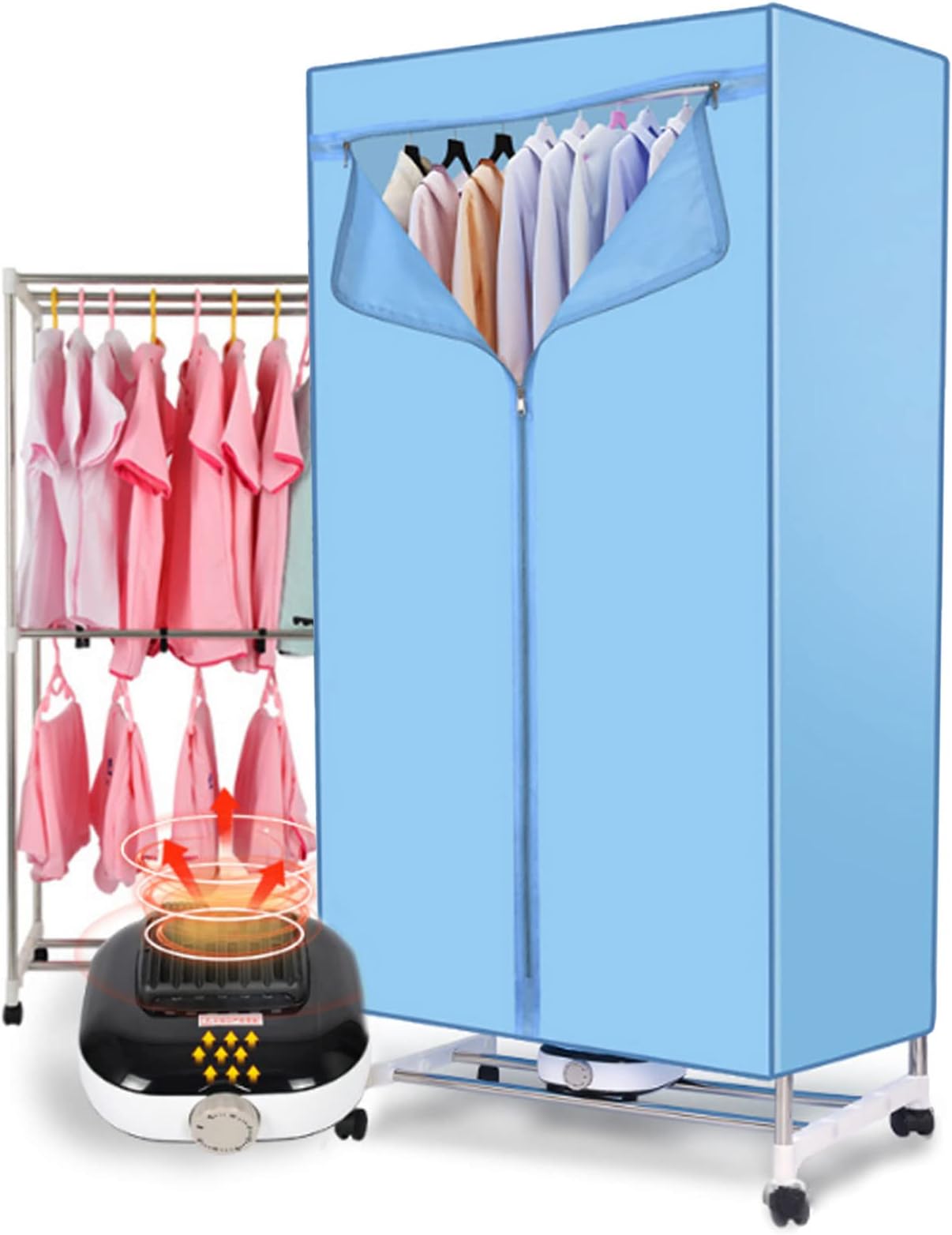 Portable Clothes Dryer, Steam Ironing Machine, Folding Wardrobe Electric Hanger Hot Air Ventilation Clothes Drying Rack Heating, Large Capacity Clothes Dryer, Power-off Protection,style1