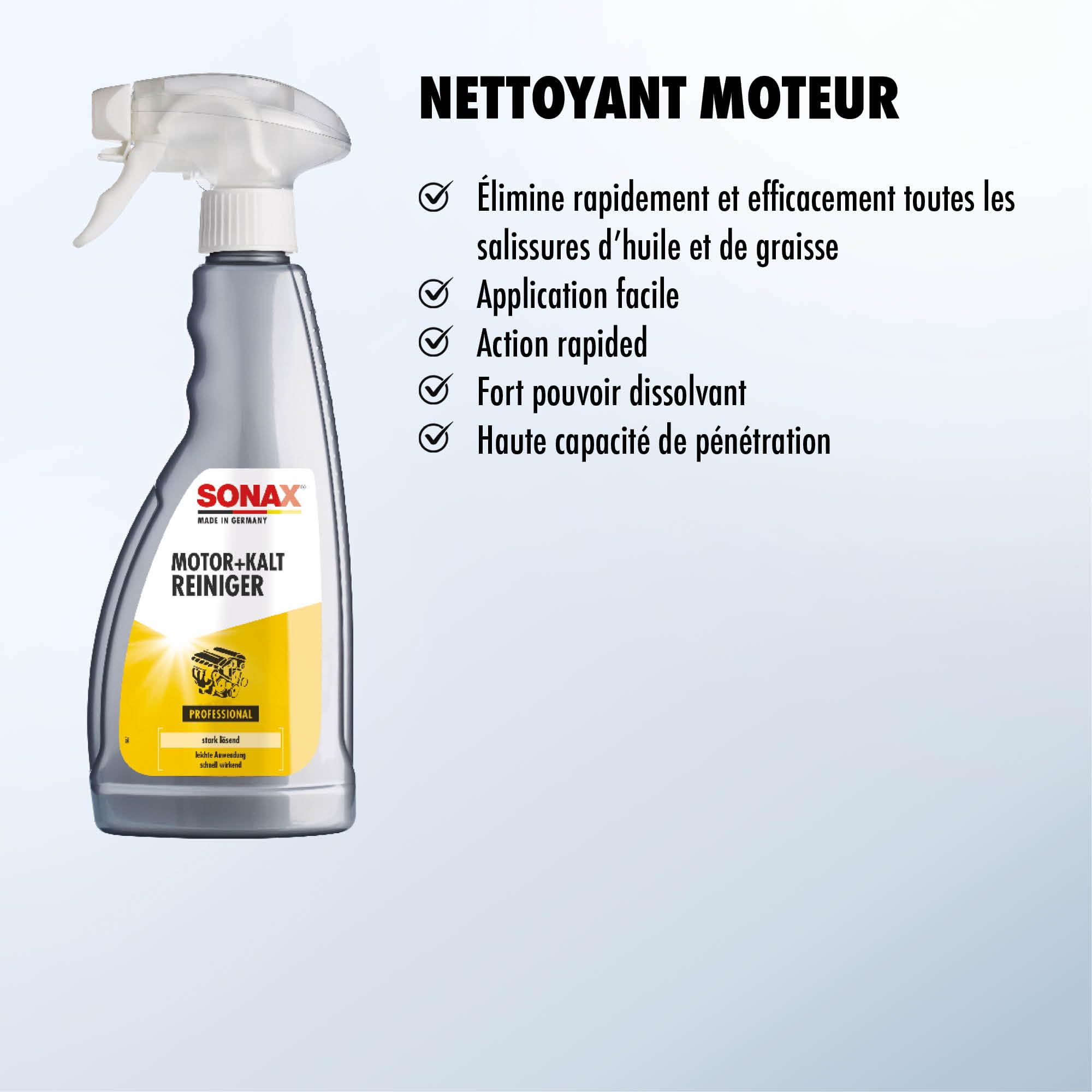 SONAX Nettoyant moteur (500 ml) pour un dégraissage rapide et efficace des moteurs et outils | Réf: 05432000