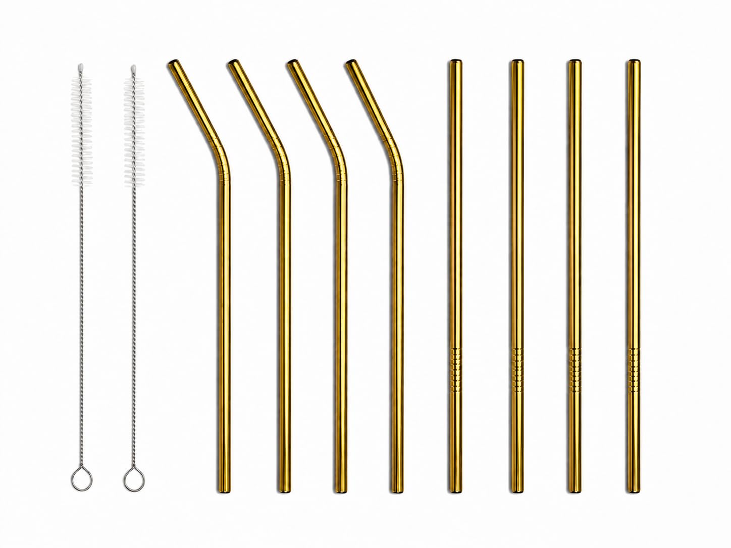 FEROHOME Stainless Steel Reusable Straws (Set of 2 X 2 Straight + 2 Bent+1 Cleaning Brush)| Eco-Friendly, BPA-Free, Rust-Proof | Drinking Straws for Smoothies, Juices, Coffee & More (Golden)-image-29