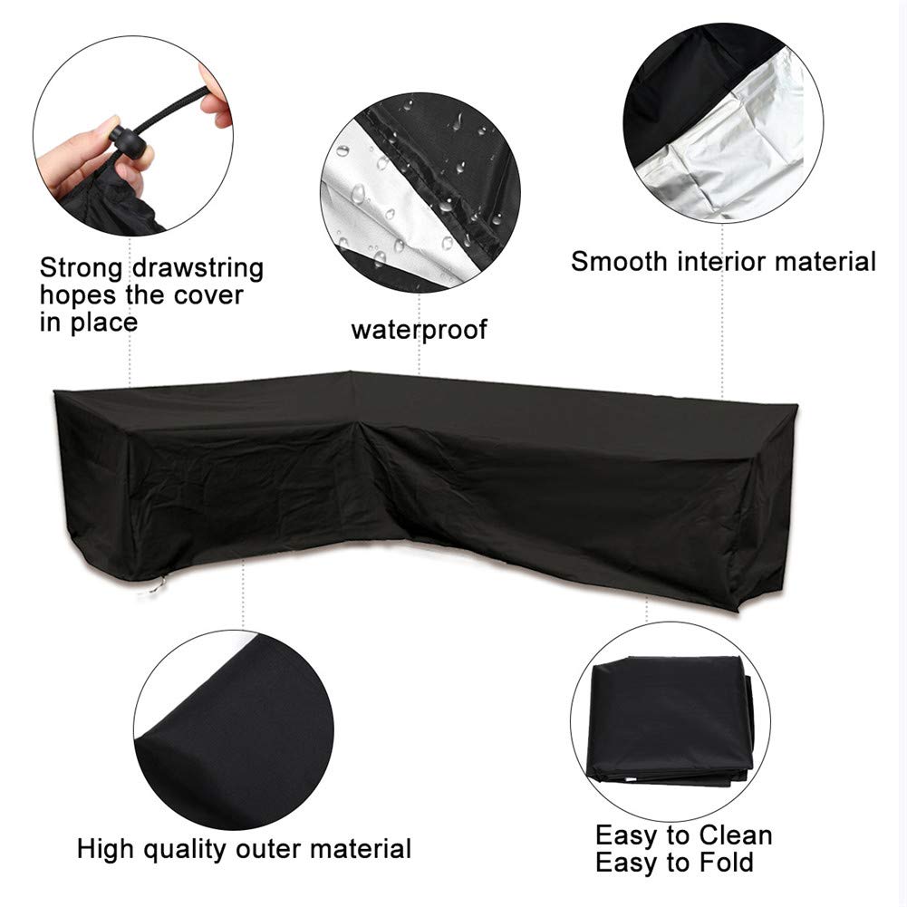 Copertura impermeabile per mobili da giardino a forma di L, per esterni, in rattan, per divano ad angolo (222 x 286 x 82 cm), antipolvere e resistente, protegge i mobili da esterno dagli agenti