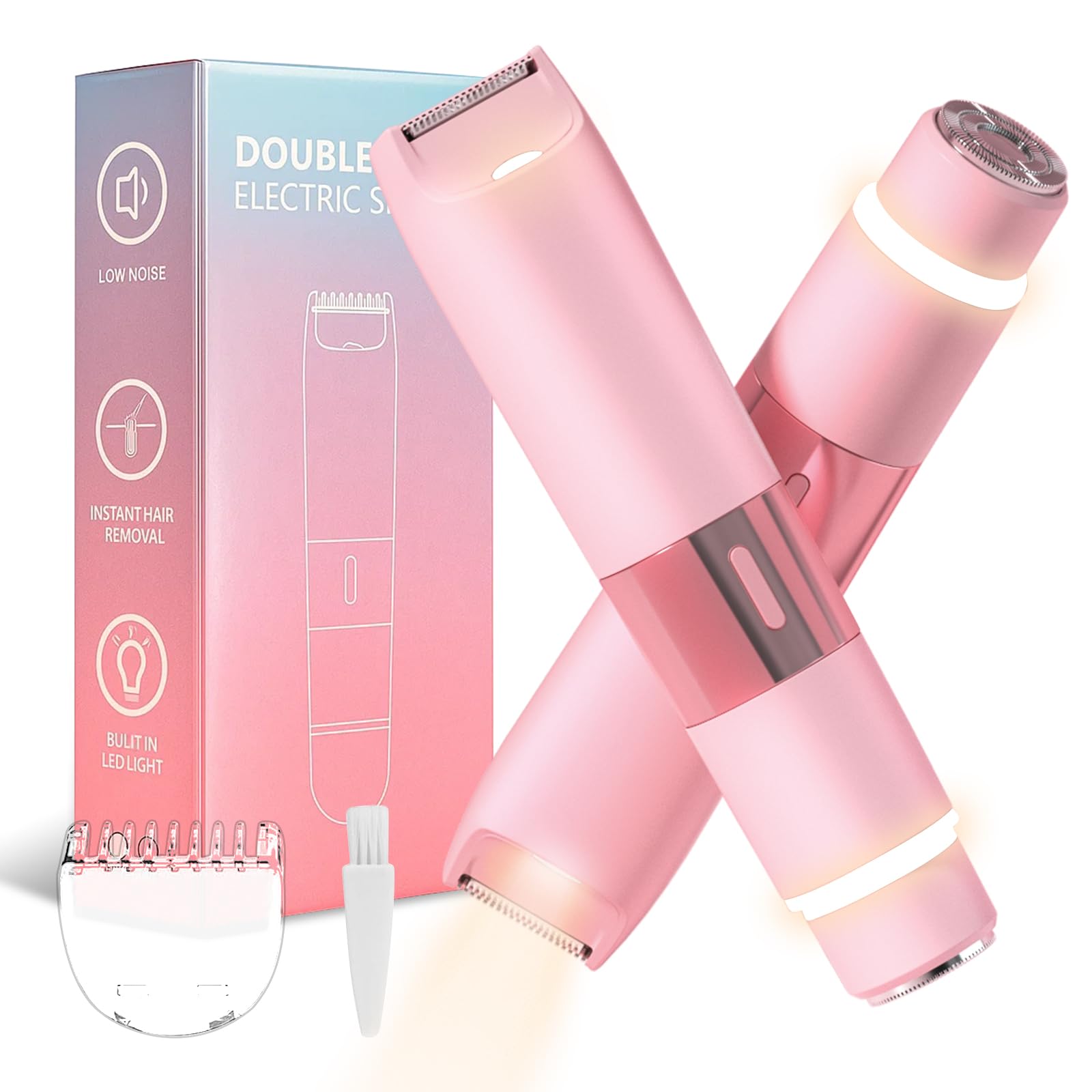 Bikini Trimmer for Women - 2 in 1 Electric Razors for Women - Pink