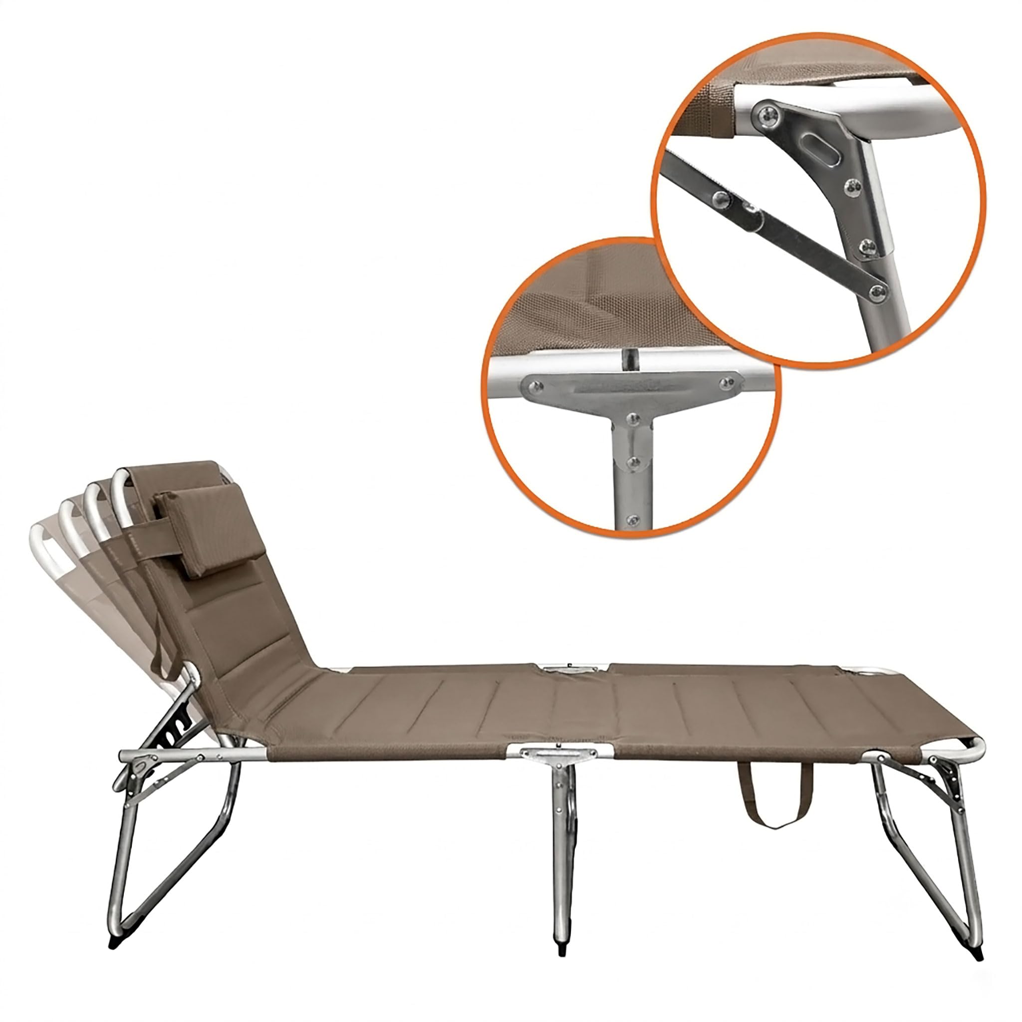 Spetebo Aluminiowa leżanka ogrodowa XXL – taupe – leżak tapicerowany z poduszką – powierzchnia do leżenia 199 x 70 cm, obciążenie do 150 kg